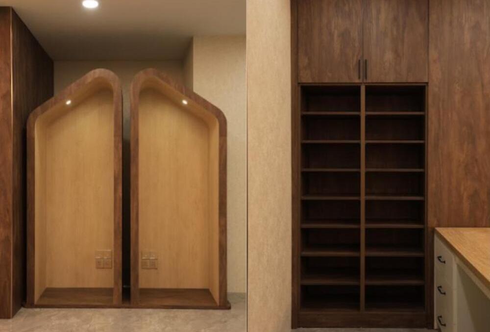 Matching custom cabinets to the curved structure